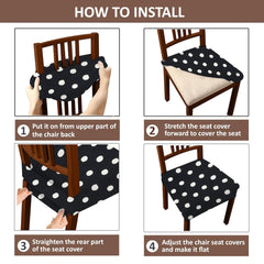 LAZI White and Black Polka Dotted Dining Chair Base Cover, Elastic and Cushion Protector