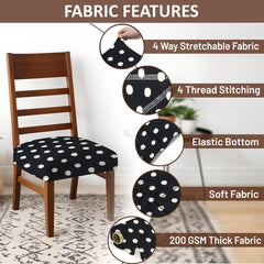LAZI White and Black Polka Dotted Dining Chair Base Cover, Elastic and Cushion Protector