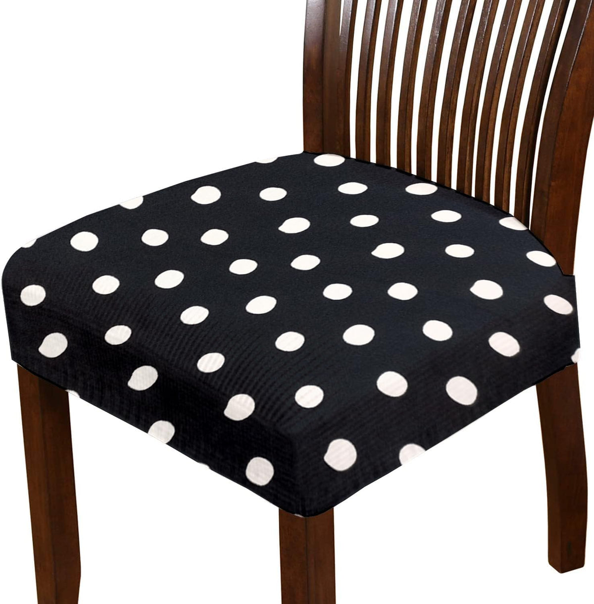 LAZI White and Black Polka Dotted Dining Chair Base Cover, Elastic and Cushion Protector