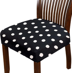 LAZI White and Black Polka Dotted Dining Chair Base Cover, Elastic and Cushion Protector