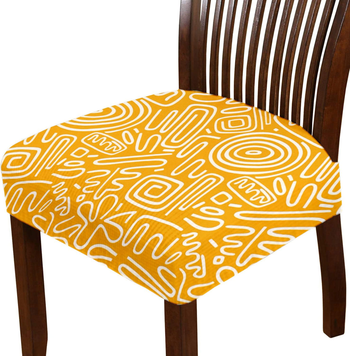 LAZI Yellow Abstract Printed Chair Seat Cover and Cushion Protector for Dining Chair