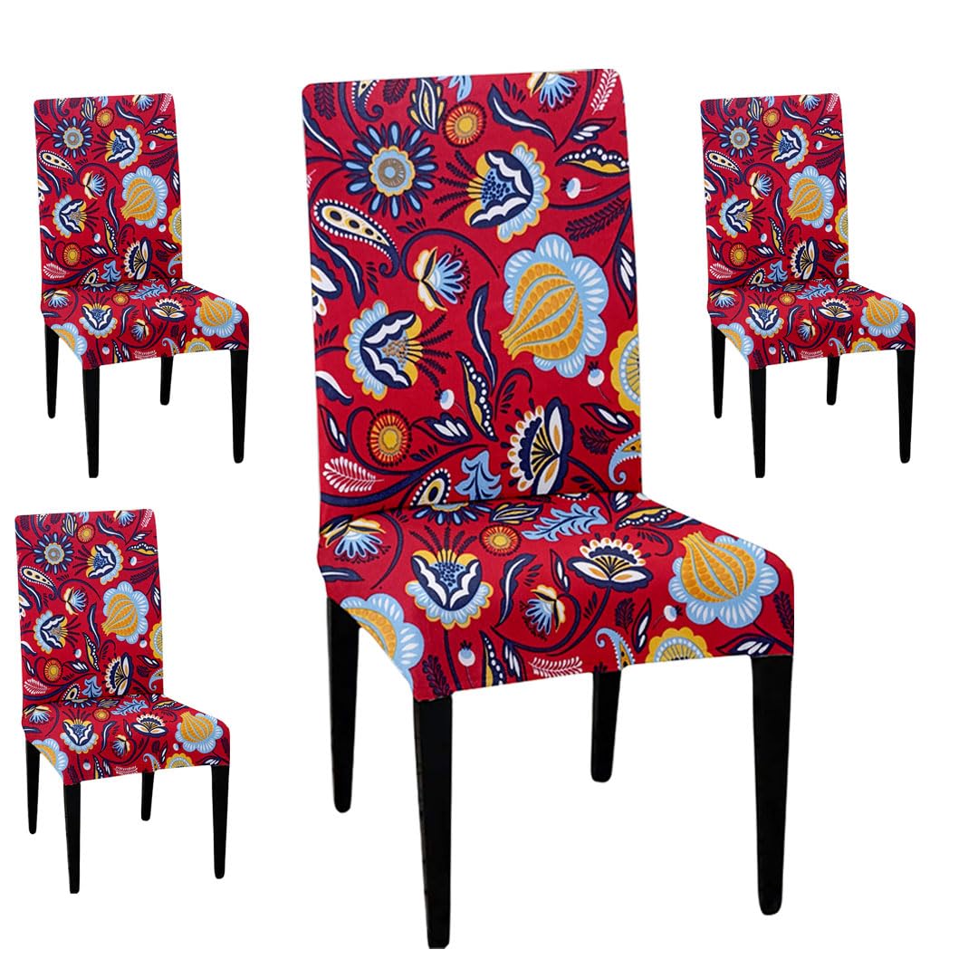 Lazi | Pack of 4 Red dining chair cover on livebetterindia
