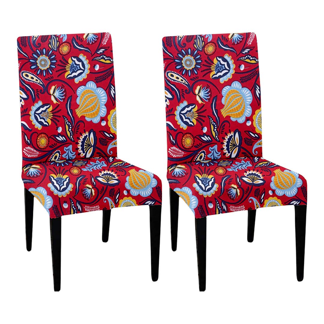 Lazi | Red Floral printed dining chair cover pack of 2 on livebetterindia