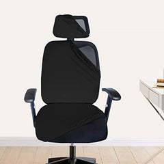HOTKEI 2 Piece Black Office Chair Cover with Headrest Cover Stretchable Removable Stain Proof Office Computer Desk Executive Rotating Chair Seat Covers Slipcover Protector for Office Chair