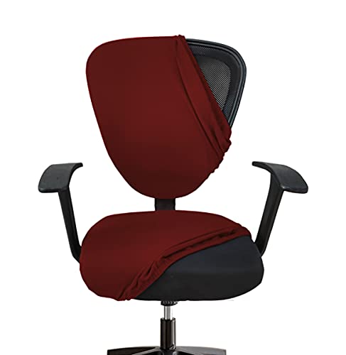 HOTKEI Maroon 2 Piece Office Chair Cover Pack of 1 Stretchable Elastic Polyester Blend Removable Washable Office Computer Desk Executive Rotating Chair Seat Covers Slipcover Protector