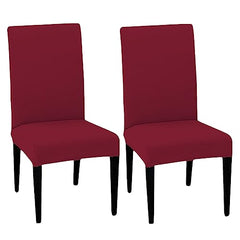 HOTKEI (Pack of 2 Maroon Color Elastic Stretchable Dining Table Chair Seat Cover Protector Slipcover for Dining Table Chair Covers Stretchable 1 Piece Pack of 2 Seater, Polyester Blend