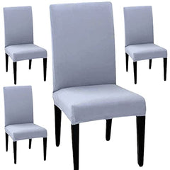 HOTKEI (Pack of 4 Light Gray Color Elastic Stretchable Dining Table Chair Seat Cover Protector Slipcover for Dining Table Chair Covers Stretchable 1 Piece Pack of 4 Seater