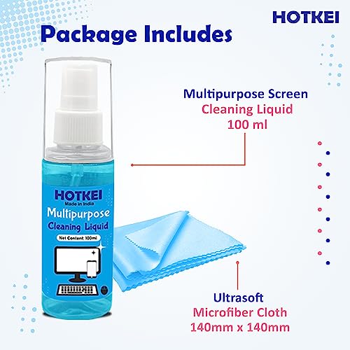 HOTKEI 100ml Blue Scented Laptop Screen Cleaner Cleaning Liquid Spray kit for Laptop PC Computer Tablet Smart Phone Screen Digital Camera Lens Laptop Cleaning Liquid with Soft Micro Fiber Cloth