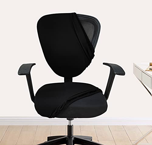 HOTKEI Set of 10 (2 Piece Chair Cover) Polycotton Stretchable Elastic Removable Washable Black Office Computer Rotating Chair Seat Covers Slipcover Cushion Protector for Office Chair