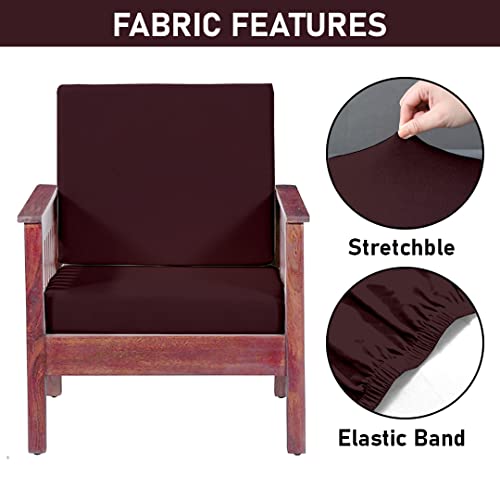 HOTKEI Wine [Pack of 2] Sofa seat Covers Elastic Stretchable Sofa seat Set Cover Protector for Wooden Sofa seat Cushion Stretchable Cloth Cover 1 Seater [21"x 21"]