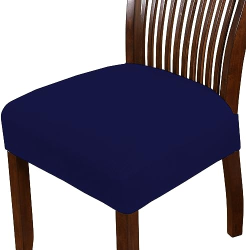 HOTKEI Pack of 4 Navy Blue Dining Chair Seat Cover Elastic Magic Chair Cover Stretchable Protector Slipcover for Dining Table Chair Cover Set of 4 Seater