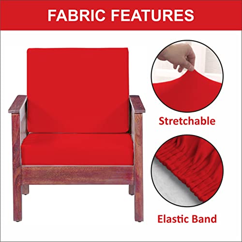 HOTKEI Red [Set of 2] Sofa seat Cover Elastic Stretchable Sofa seat Set Cover Protector for Wooden Sofa seat Cushion Stretchable Cloth Cover 1 Seater [21"x 21"]