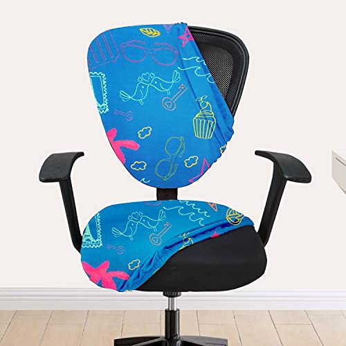 HOTKEI (2 Piece Chair Cover-Pack of 4 Cupcake Print Blue Stretchable Elastic Removable Washable Office Computer Desk Executive Rotating Chair Seat Covers Slipcover Protector for Office Computer Chair