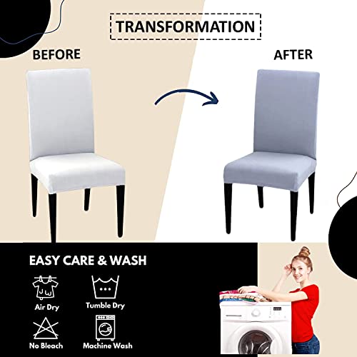 HOTKEI (Pack of 4 Light Gray Color Elastic Stretchable Dining Table Chair Seat Cover Protector Slipcover for Dining Table Chair Covers Stretchable 1 Piece Pack of 4 Seater