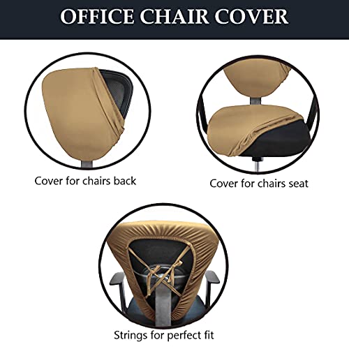 HOTKEI Polycotton Solid Stretchable Elastic Removable Washable Rotating Chair Seat Cover - Standard, Set of 4, Camel Brown (Only Chair Covers)