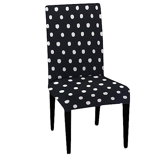 HOTKEI Pack of 2 Black Polka Dot Dining Table Chair Cover Stretchable Slipcover Seat Protector Removable 1pc Polycotton Dining Chairs Covers for Home Hotel Dining Table Chairs