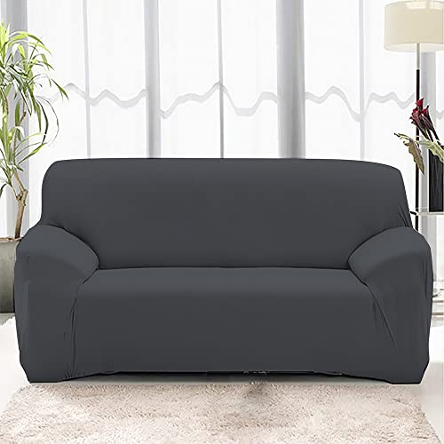 HOTKEI 3 Seater Dark Grey Polycotton Big Universal Non-Slip Elastic Stretchable Sofa Set Cover Protector for 3 Seater Sofa seat Stretchable Cloth Full Covers