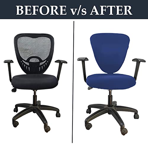 HOTKEI (Pack of 2 2 Piece Blue Office Chair Cover Stretchable Solid Elastic Removable Washable Office Computer Desk Executive Rotating Chair Seat Covers Slipcover Cushion Protector