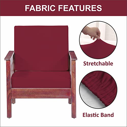 HOTKEI Maroon [Set of 2] Sofa seat Cover Elastic Stretchable Sofa seat Set Cover Protector for Wooden Sofa seat Cushion Stretchable Cloth Cover 1 Seater [21"x 21"]
