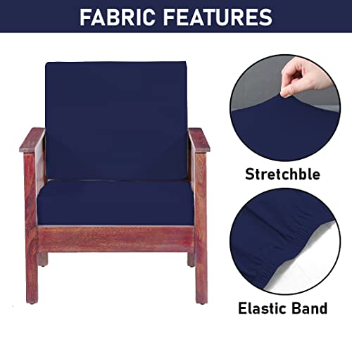 HOTKEI Navy Blue [Set of 2] Sofa seat Cover Elastic Stretchable Sofa seat Set Cover Protector for Wooden Sofa seat Cushion Stretchable Cloth Cover 1 Seater [21"x 21"]