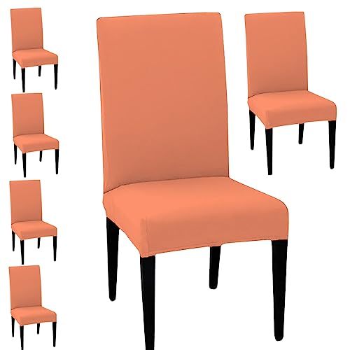 HOTKEI Pack of 6 Peach Color Dining Table Chair Cover Stretchable Slipcover Seat Protector Removable 1pc Polycotton Dining Chairs Covers for Home Hotel Dining Table Chairs