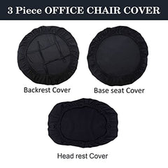 HOTKEI 2 Piece Black Office Chair Cover with Headrest Cover Stretchable Removable Stain Proof Office Computer Desk Executive Rotating Chair Seat Covers Slipcover Protector for Office Chair