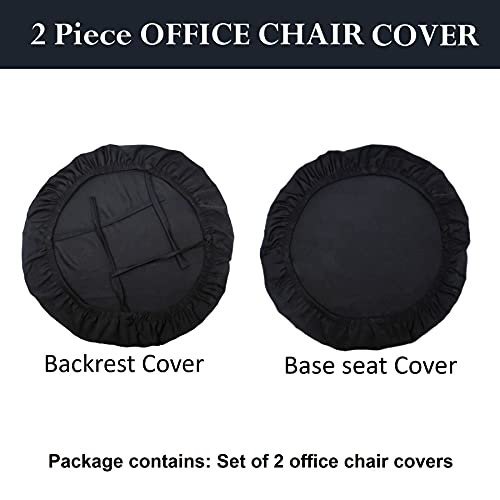 HOTKEI Set Of 4 (2 Piece Chair Cover) Polycotton Stretchable Elastic Removable Washable Black Office Computer Desk Executive Rotating Chair Seat Covers Slipcover Cushion Protector for Office Computer Chair