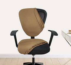 HOTKEI Polycotton Solid Stretchable Elastic Removable Washable Rotating Chair Seat Cover - Standard, Set of 4, Camel Brown (Only Chair Covers)