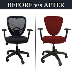 HOTKEI Maroon 2 Piece Office Chair Cover Pack of 1 Stretchable Elastic Polyester Blend Removable Washable Office Computer Desk Executive Rotating Chair Seat Covers Slipcover Protector