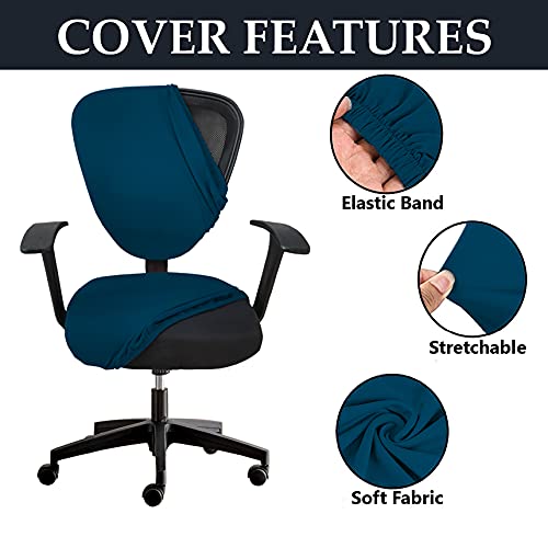 HOTKEI Polycotton Solid Stretchable Elastic Removable Washable Rotating Office Chair Seat Covers - Airforce Blue, Set of 2, Standard (2 Piece)