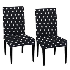 HOTKEI Pack of 2 Black Polka Dot Dining Table Chair Cover Stretchable Slipcover Seat Protector Removable 1pc Polycotton Dining Chairs Covers for Home Hotel Dining Table Chairs