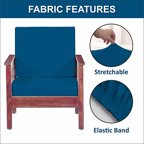 HOTKEI Airforce Blue [Pack of 2] Sofa seat Covers Elastic Stretchable Sofa seat Set Cover Protector for Wooden Sofa seat Cushion Stretchable Cloth Cover 1 Seater [21"x 21"]