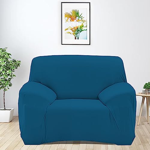 HOTKEI (1 Seater Airforce Blue Polycotton Big Universal Non-Slip Elastic Stretchable Couch Sofa Set Cover Protector for Single Seater Sofa seat Stretchable Cloth Full Covers
