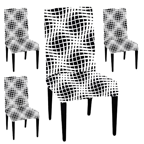 HOTKEI (Pack of 4 Graphics Print Elastic Stretchable Dining Table Chair Seat Cover Protector Slipcover for Dining Table Chair Covers Stretchable 1 Piece Pack of 4 Seater