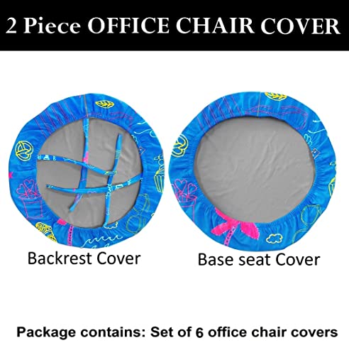 HOTKEI (2 Piece Chair Cover-Pack of 6 Cupcake Print Blue Stretchable Elastic Removable Washable Office Computer Desk Executive Rotating Chair Seat Covers Slipcover Protector for Office Computer Chair