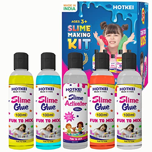 HOTKEI (Make 20+ Slimes) Multicolor Scented Diy Magic Toy Slimy Slime Activator Glue Gel Jelly Putty Making Kit Set Toy For Kids Slime Activator Making Kit 4 Colored Glue 1 Activator-100 Ml Each