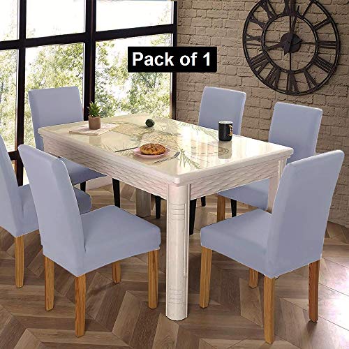 HOTKEI (Pack of 1 Light Gray Color Elastic Stretchable Dining Table Chair Seat Cover Protector Slipcover for Dining Table Chair Covers Stretchable 1 Piece Pack of 1 Seater