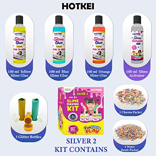 HOTKEI (Make 15+ Slimes) Multicolor Scented DIY Magic Toy Slimy Slime Activator Glue Gel Jelly Putty Making kit Set Toy for Boys Girls Kids Slime Activator Making Kit 3 Colored Glue 1 Activator