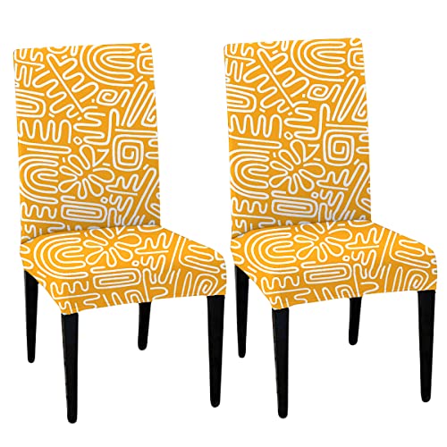 HOTKEI Yellow Printed Dining Table Chair Cover Stretchable Slipcover Seat Protector Removable 1pc Polycotton Dining Chairs Covers for Home Hotel Dining Table Chairs