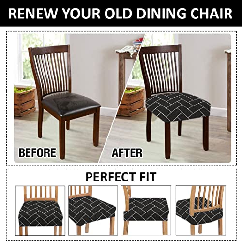 HOTKEI Pack of 6 Black Brick Dining Chair Seat Cover Elastic Magic Chair Cover Stretchable Protector Slipcover for Dining Table Chair Cover Set of 6 Seater