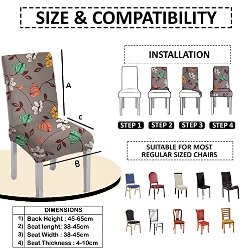 HOTKEI (Pack of 4 Multi Floral Print Elastic Stretchable Grey Dining Table Chair Seat Cover Protector Slipcover for Dining Table Chair Covers Stretchable 1 Piece Set of 4 Seater