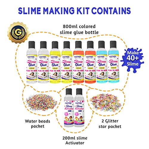 HOTKEI DIY Toy Slime Making Kit at Home for Kids 8 Glue 2 Activator with Accessories