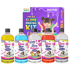 HOTKEI (Make 100+ slimes) Multicolor Scented DIY Magic Toy Slimy Slime Activator Glue Gel Jelly Putty Making kit Set Toy for Boys Girls Kids Slime Making Kit 4 Colored Glue 1 Activator - 500 ml Each
