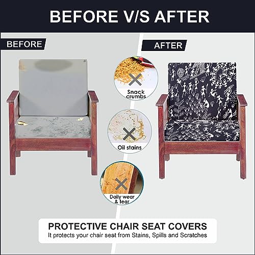 HOTKEI Warli Print Pack of 2 Sofa seat Cover Elastic Stretchable Sofa seat Set Cover Protector for Wooden Sofa seat Cushion Stretchable Cloth Cover 1 Seater 21"x 21"