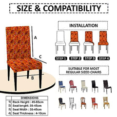 HOTKEI Pack of 6 Orange Printed Dining Table Chair Cover Stretchable Slipcover Seat Protector Removable 1pc Polycotton Dining Chairs Covers for Home Hotel Dining Table Chairs