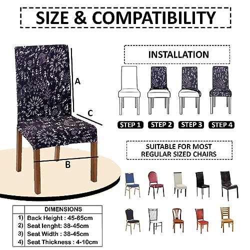 HOTKEI Pack of 6 Warli Print Dining Table Chair Cover Stretchable Slipcover Seat Protector Removable 1pc Polycotton Dining Chairs Covers for Home Hotel Dining Table Chairs