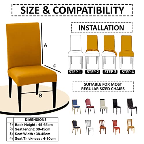 HOTKEI Pack of 4 Mustard Elastic Stretchable Dining Table Chair Seat Cover Protector Slipcover for Dining Table Chair Covers Stretchable 1 Piece Pack of 4 Seater, Polyester Blend