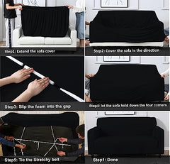 HOTKEI (1 Seater Black Polycotton Big Universal Non-Slip Elastic Stretchable Couch Sofa Set Cover Protector for Single Seater Sofa seat Stretchable Cloth Full Covers