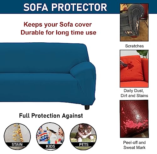 HOTKEI (1 Seater Airforce Blue Polycotton Big Universal Non-Slip Elastic Stretchable Couch Sofa Set Cover Protector for Single Seater Sofa seat Stretchable Cloth Full Covers