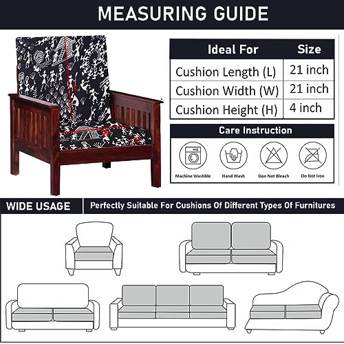 HOTKEI Warli Print Pack of 6 Sofa seat Cover Elastic Stretchable Sofa seat Set Cover Protector for Wooden Sofa seat Cushion Stretchable Cloth Cover 3 Seater 21"x 21"